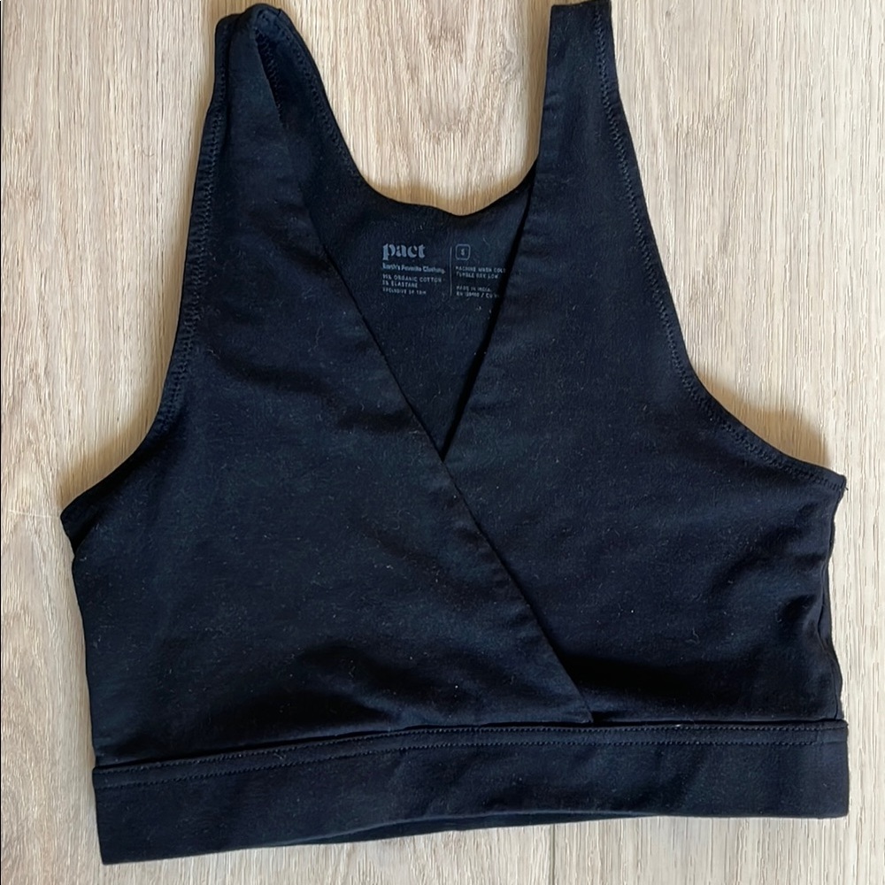 Pact Organic Black Maternity Nursing Front Crossover Stretch Bralette Size Small - Picture 2 of 9